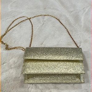 Pierre Dumas gold glitter fabric evening bag/clutch-EUC